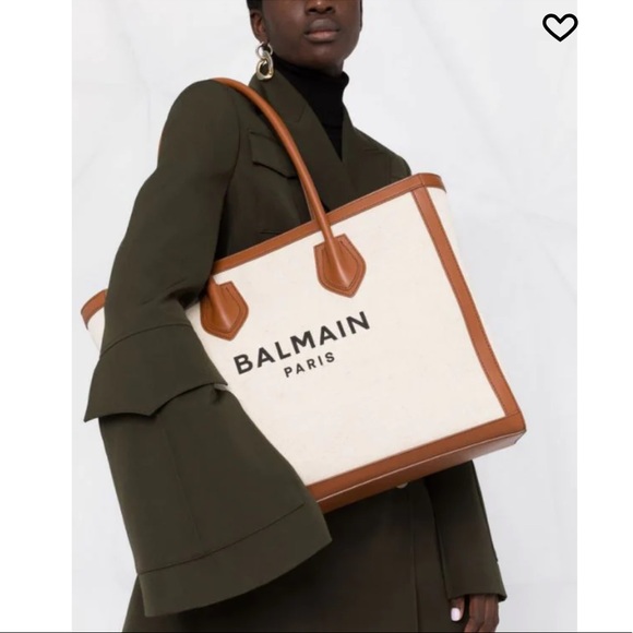 Balmain Handbags - BALMAIN B-Army large shopper tote canvas & leather beige & brown